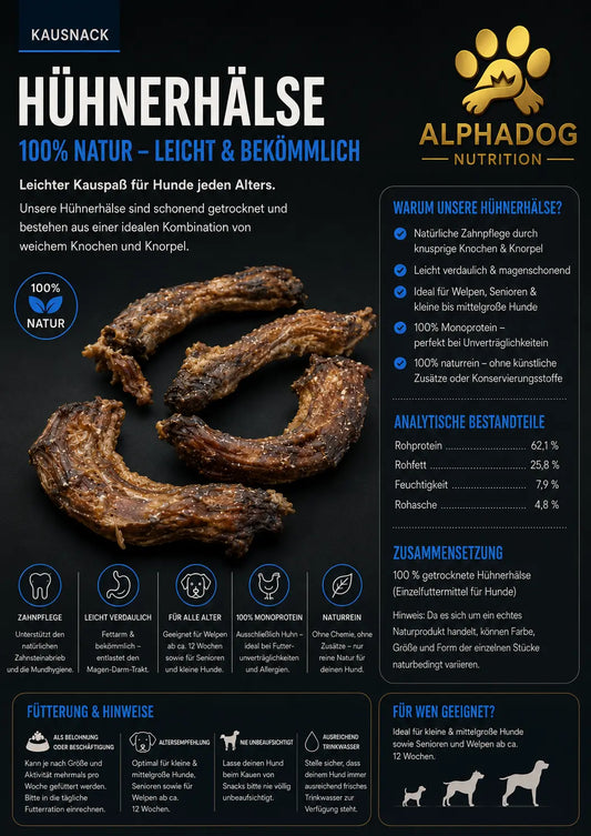 Premium 100% Hühnerhälse - Futtermittelallergien, Zahnbelag Alphadog Nutrition