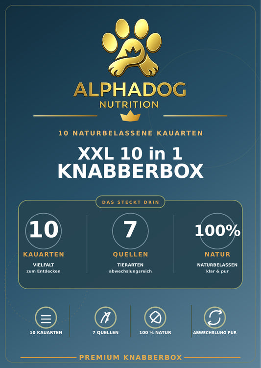 XXL Kausnack Bundle – 10 teilige Knabberbox für Feinschmecker - Versandkostenfrei – bluefish – von Alphadog Nutrition