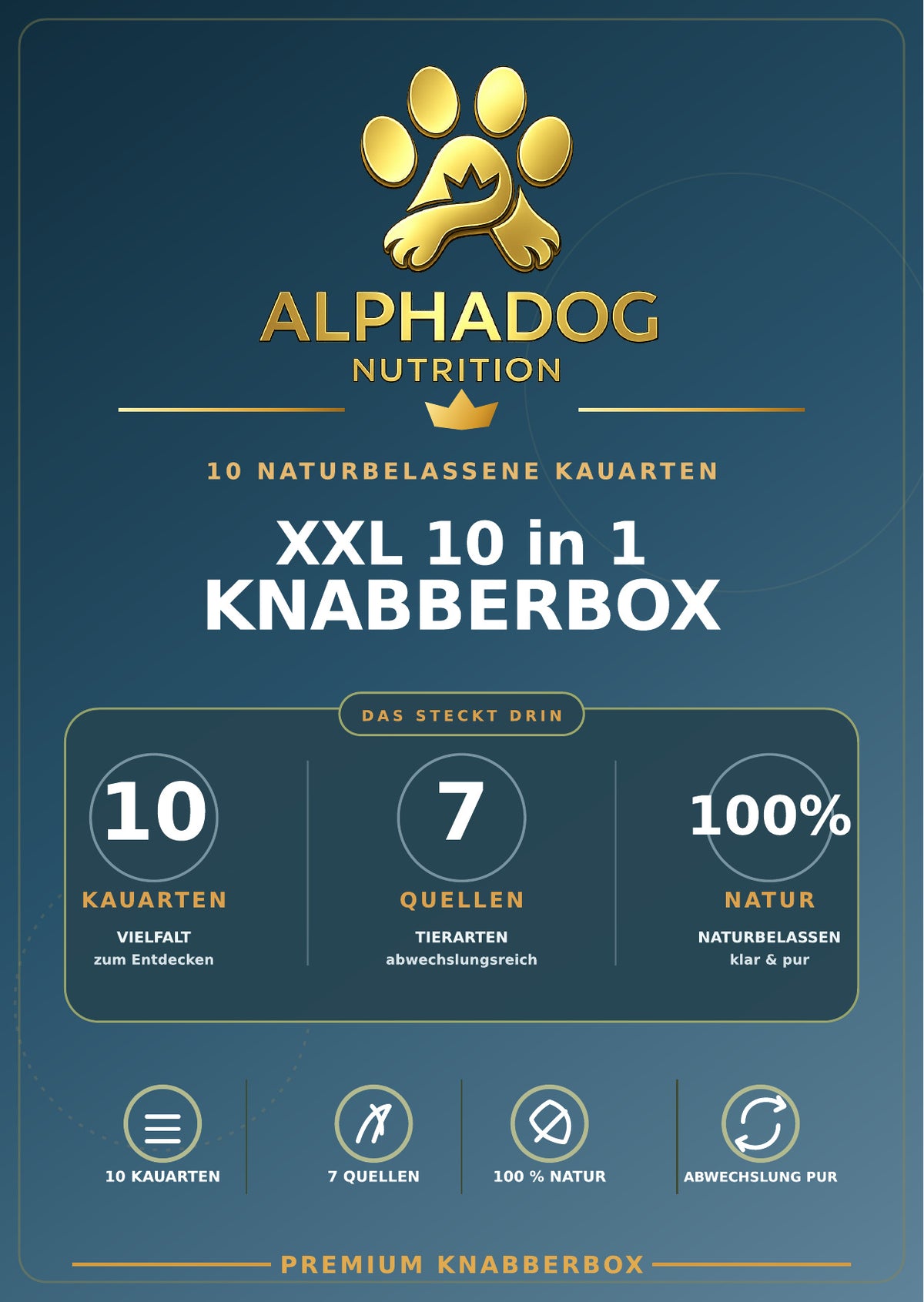 XXL Kausnack Bundle – 10 teilige Knabberbox für Feinschmecker - Versandkostenfrei – bluefish – von Alphadog Nutrition
