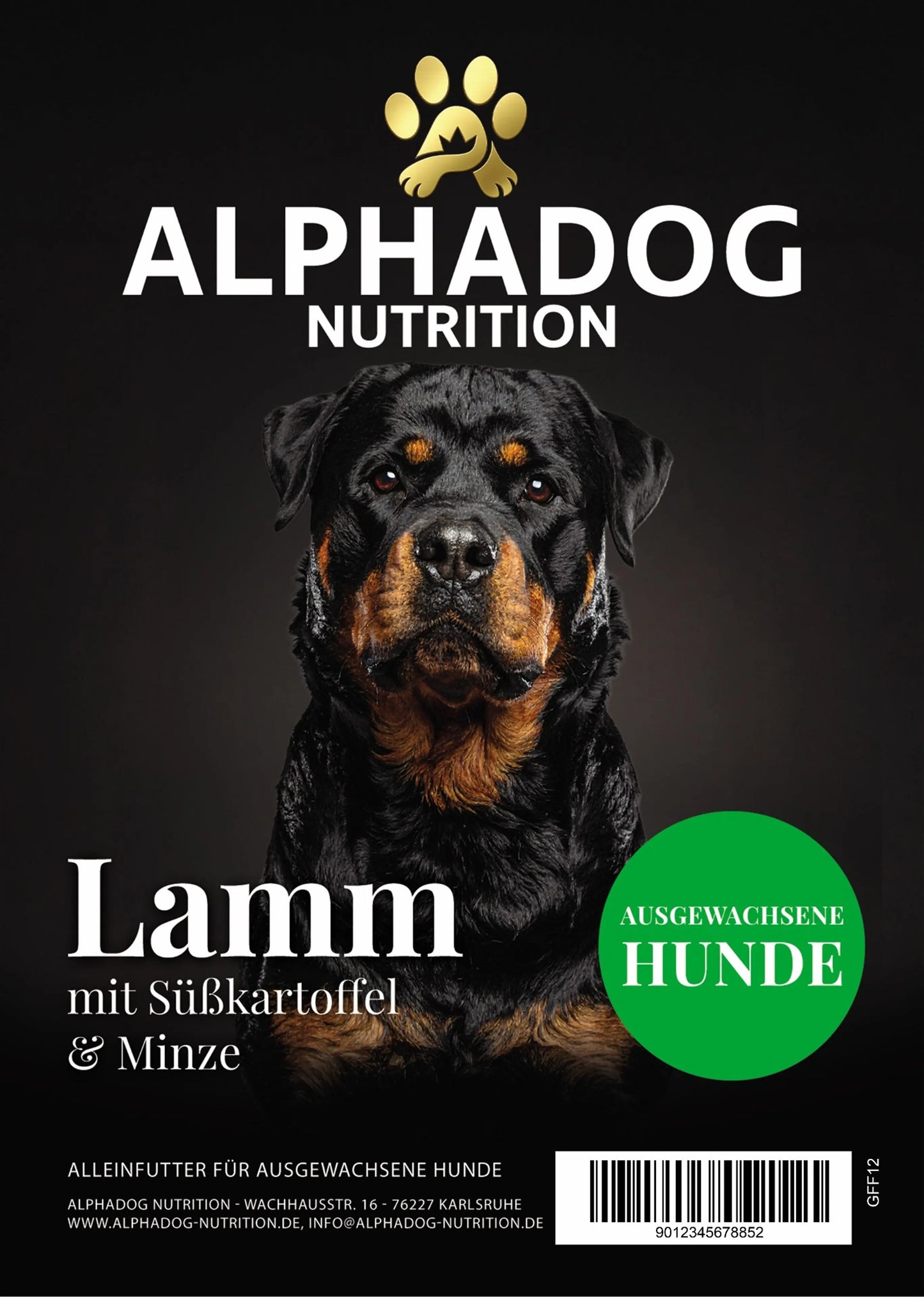 Premium Adult 50% frisches Lamm, Süßkartoffel, Minze & Erbsen Alphadog Nutrition