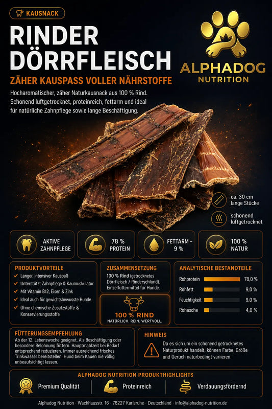 Premium 100% Hocharomatisches Rinderdörrfleisch - Power Snack, Muskelaufbau Alphadog Nutrition