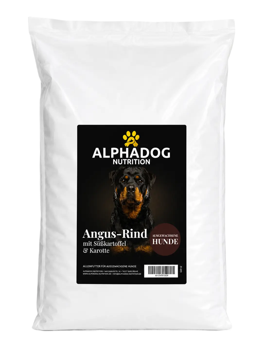 Getreidefreies Premium 50% Angus Rind frisch zubereitet, mit Süßkartoffel, Erbsen & Karotte - Aktive Darmpflege, Kraftquelle