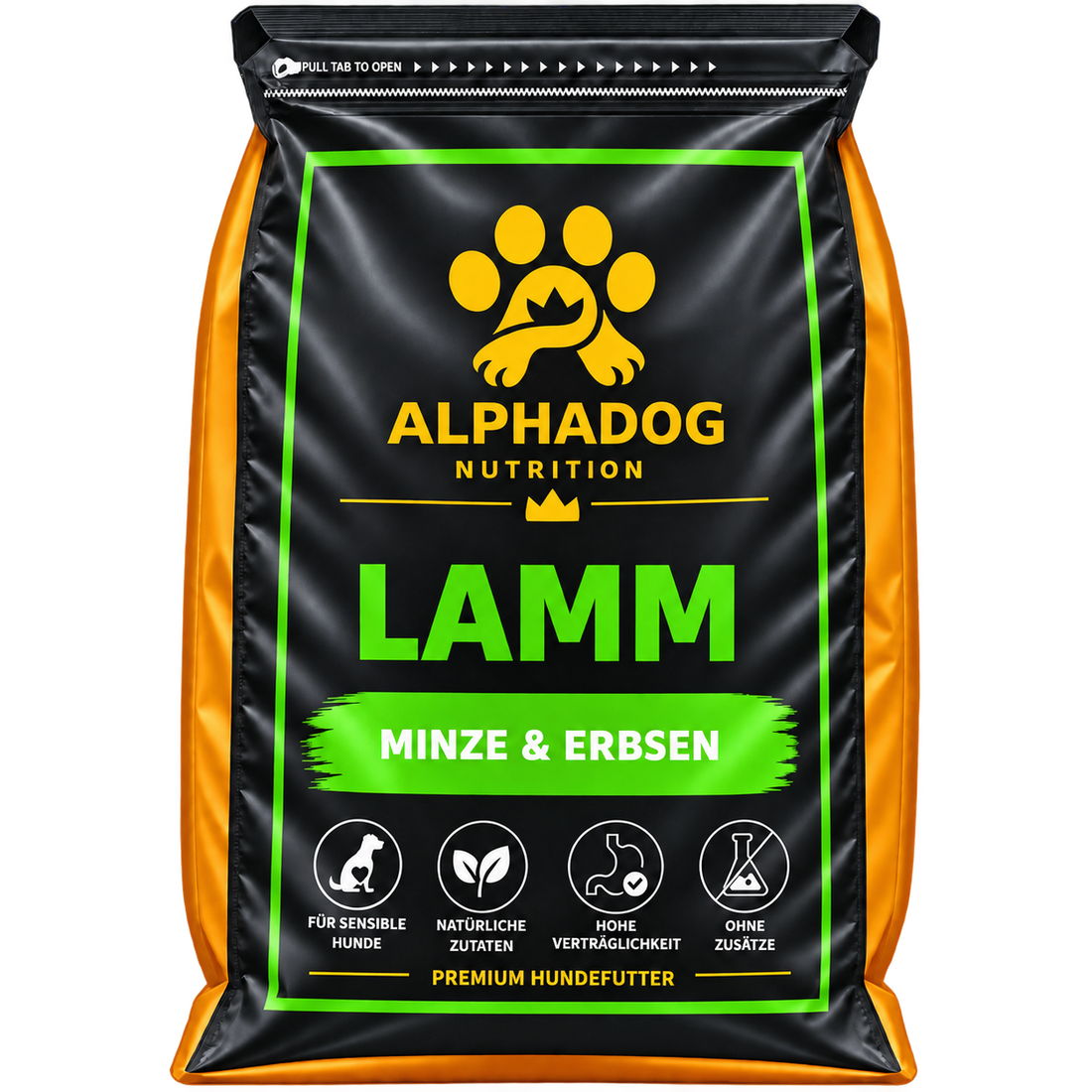 Getreidefreies Trockenfutter 50% Lamm davon 30% frisch zubereitet mit Fischöl, 23% Süßkartoffel, 9% Erbsen & Minze - Allergie, Immunsystem
