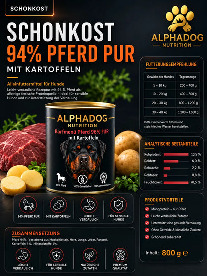 Premium Sensitiv 94% Pferd mit Kartoffeln - Schonkost Alphadog Nutrition