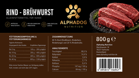 100% Rind PUR, BARF Menü Ergänzungsfuttermittel - Monoprotein, Sensetiv Alphadog Nutrition