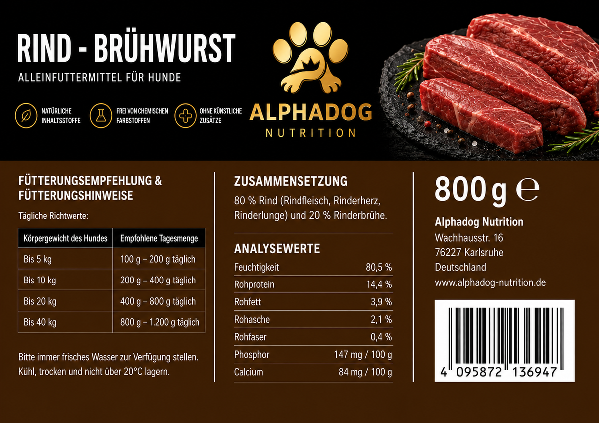 100% Rind PUR, BARF Menü Ergänzungsfuttermittel - Monoprotein, Sensetiv Alphadog Nutrition
