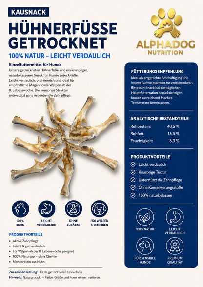 Premium 100% Hühnerfüße - Zahngesundheit, Verdauungsprobleme Alphadog Nutrition