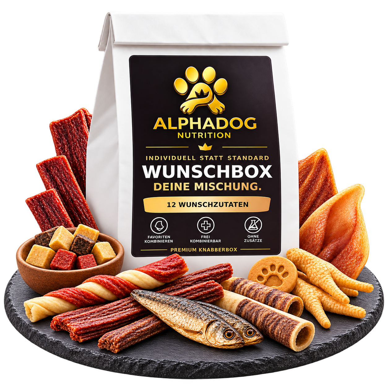 Individuelle XXL Kausnack Knabberbox Bundle - Versandkostenfrei Alphadog Nutrition
