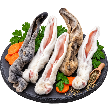 Premium 100% Kaninchenohren mit Fell - Der ideale Einstiegs Fellkauartikel für Hunde Alphadog Nutrition