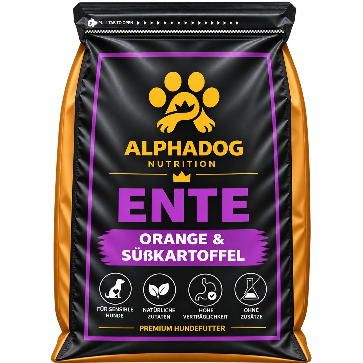 Getreidefreies Trockenfutter 50% Ente davon 28% Ente frisch zubereitet mit Preiselbeeren, Fischöl, Orange, 23% Süßkartoffel & 6% Erbsen - Immunsystem, Allergie