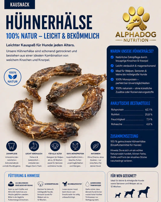 Premium 100% Hühnerhälse - Futtermittelallergien, Zahnbelag Alphadog Nutrition