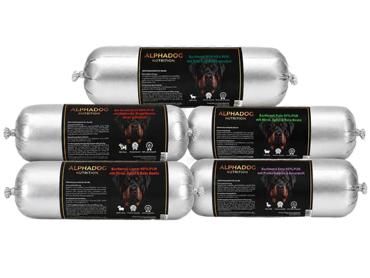 BARF Ergänzungswürste  Probierpaket - 5 Sorten Alphadog Nutrition