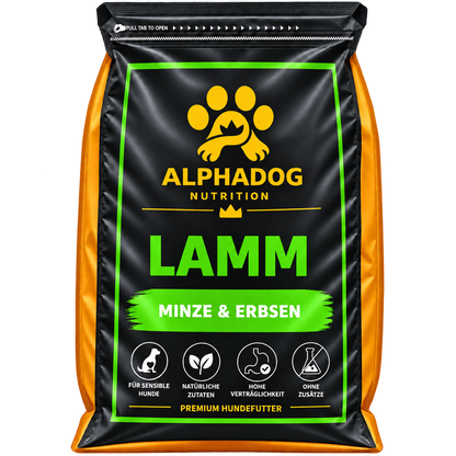 Getreidefreies Trockenfutter 50% Lamm davon 30% frisch zubereitet mit Fischöl, 23% Süßkartoffel, 9% Erbsen & Minze - Allergie, Immunsystem – ga-petfood – von Al