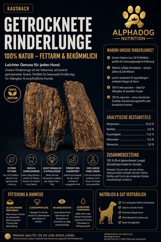Premium 100% Rinderlunge - Empfindlichem Magen Alphadog Nutrition