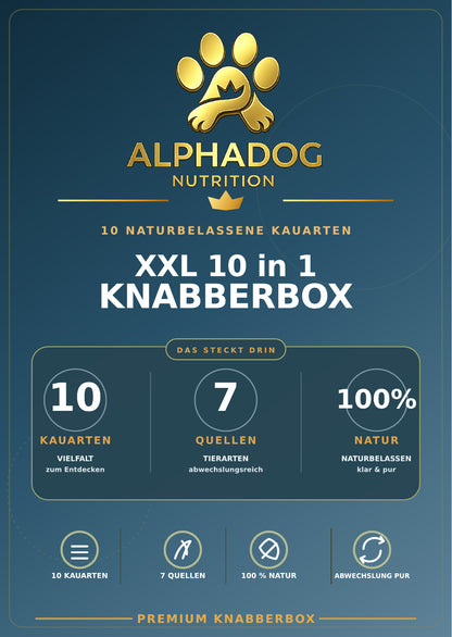 XXL Kausnack Bundle – 10 teilige Knabberbox für Feinschmecker - Versandkostenfrei – bluefish – von Alphadog Nutrition