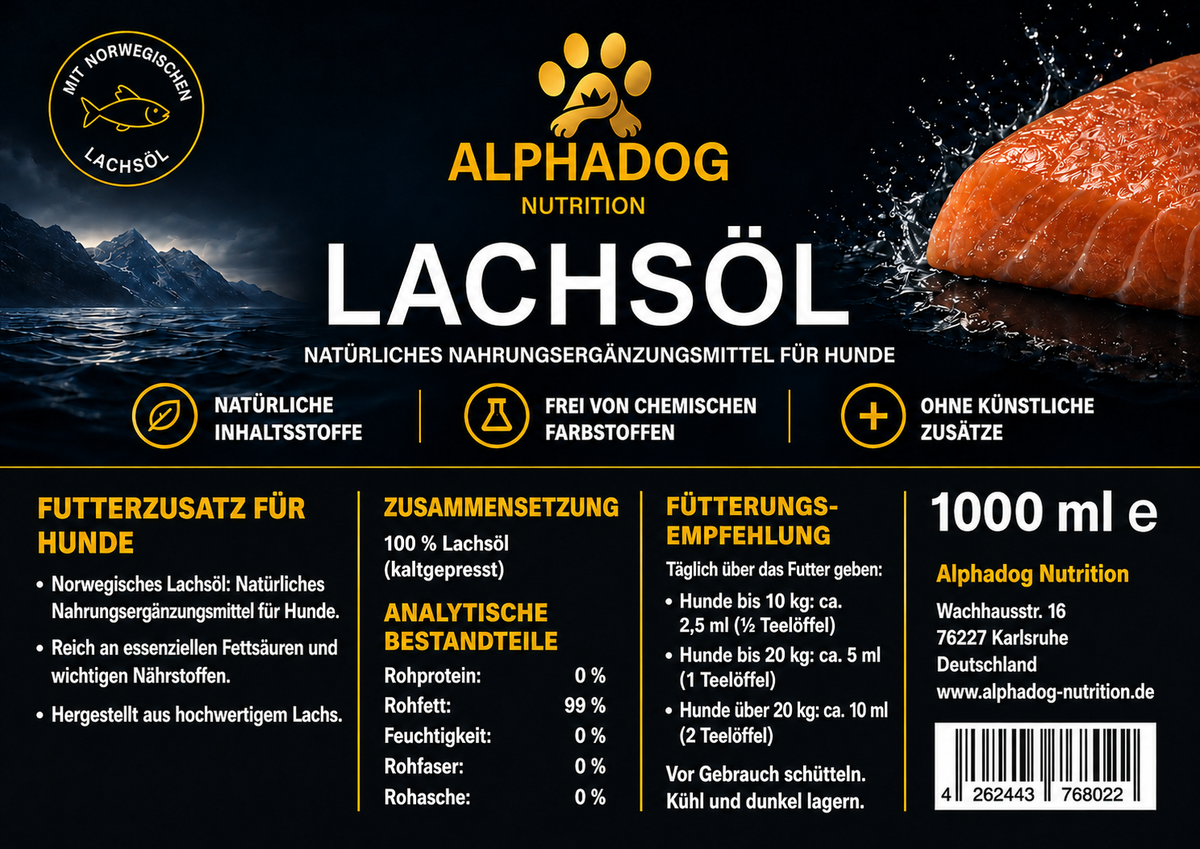 100% Naturreines Lachsöl Ergänzungsmittel - Norwegischen Lachsöl, Omega-3 & 6 Alphadog Nutrition