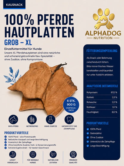 Premium 100% Pferde Hautplatten Grob XL - Zahnstein, + Plaque, + Maulgeruch Alphadog Nutrition
