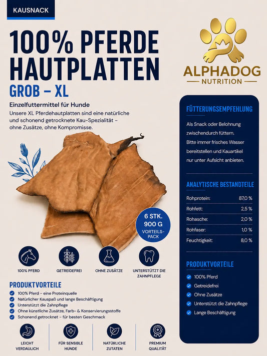 Premium 100% Pferde Hautplatten Grob XL - Zahnstein, + Plaque, + Maulgeruch Alphadog Nutrition