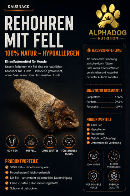 Premium 100% Rehohren mit Fell - Hypoallergene Alphadog Nutrition