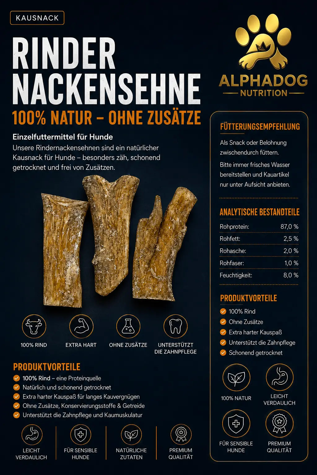 Premium 100% Rindernackensehne - Zahnstein, Plaque Alphadog Nutrition