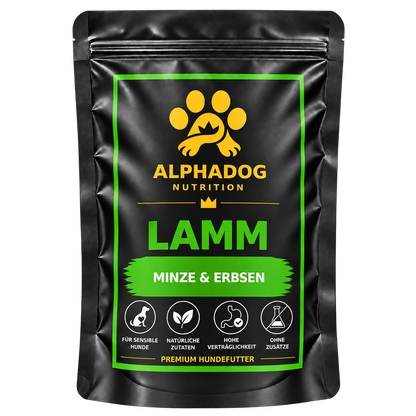 Getreidefreies Trockenfutter 50% Lamm davon 30% frisch zubereitet mit Fischöl, 23% Süßkartoffel, 9% Erbsen & Minze - Allergie, Immunsystem – ga-petfood – von Al