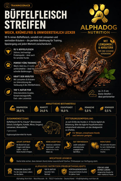 Premium 95% Wasserbüffelfleisch mit Kräuter - Verdauungsprobleme, Allergien Alphadog Nutrition