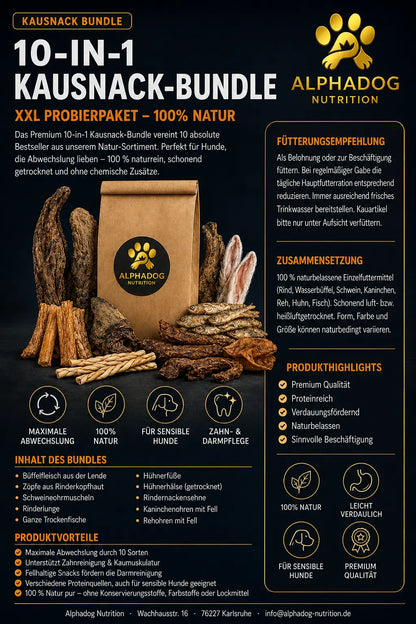 Premium Kausnack Bundle – 10 teilige Knabberbox, Versandkostenfrei Alphadog Nutrition