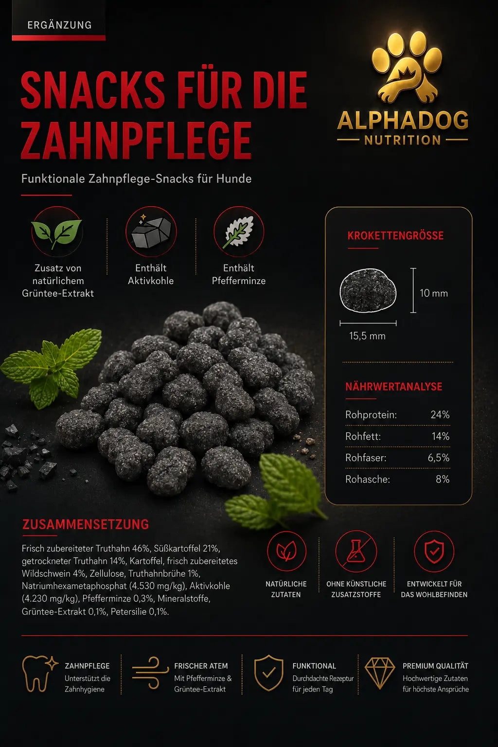 Supplements 60% Fleischanteil - Zahnpflege, Gebiss & Atem Alphadog Nutrition