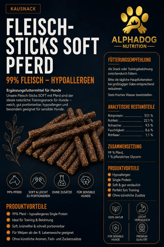 Premium 99% Pferd Fleisch Sticks - Hypoallergen Alphadog Nutrition