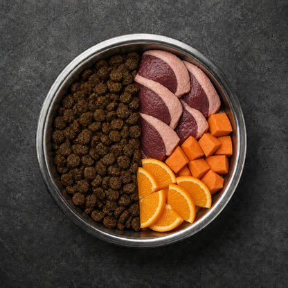 Premium 50% Ente frisch zubereitet, Fischöl, Süßkartoffel & Orange - Immunsystem, Allergie Alphadog Nutrition