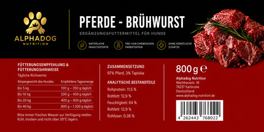 97% Pferdefleisch PUR Ergänzungsmittel - BARF Trainingswurst Alphadog Nutrition