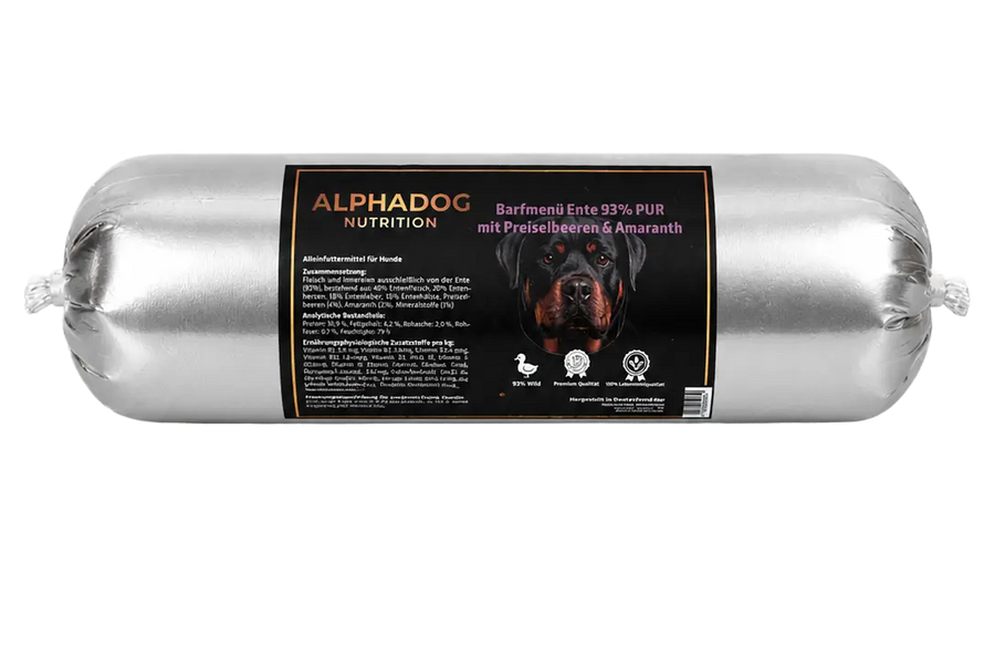 Alphadog Nutrition BARF Hundewurst Ente mit Preiselbeeren und Amaranth