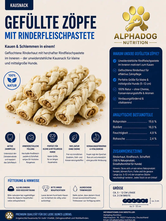Premium 100% Zöpfe aus Rinderkopfhaut - Zahnbelag & Zahnstein Alphadog Nutrition