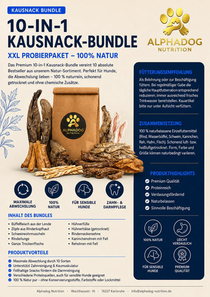 Premium Kausnack Bundle - 10 teilige Verwöhn Box Alphadog Nutrition