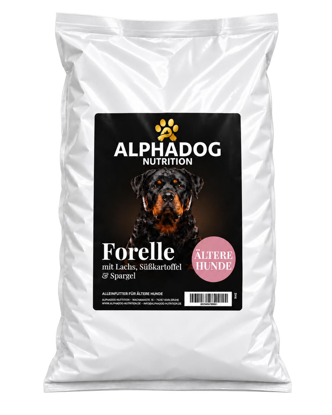 Getreidefreies Trockenfutter für Senior 50% Forelle mit Lachs davon 30% frischem Forelle mit 24% Süßkartoffel, 3% Lachsöl, 6% Erbsen & Spargel - Omega 3, Gelenk