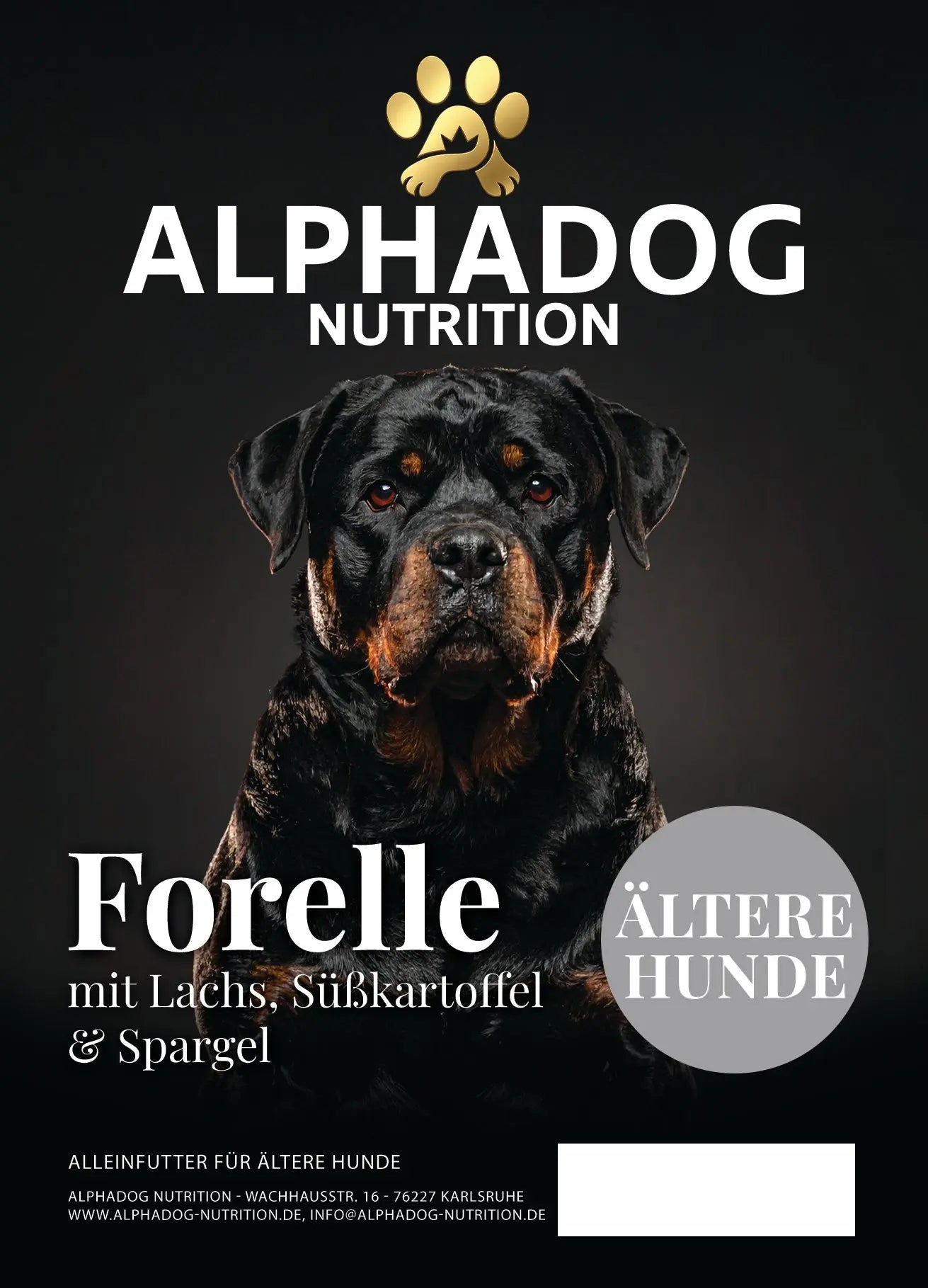 Premium Senior mit 50% frischem Forelle mit Lachs, Süßkartoffel & Spargel - Omega 3, Gelenkschutz Alphadog Nutrition