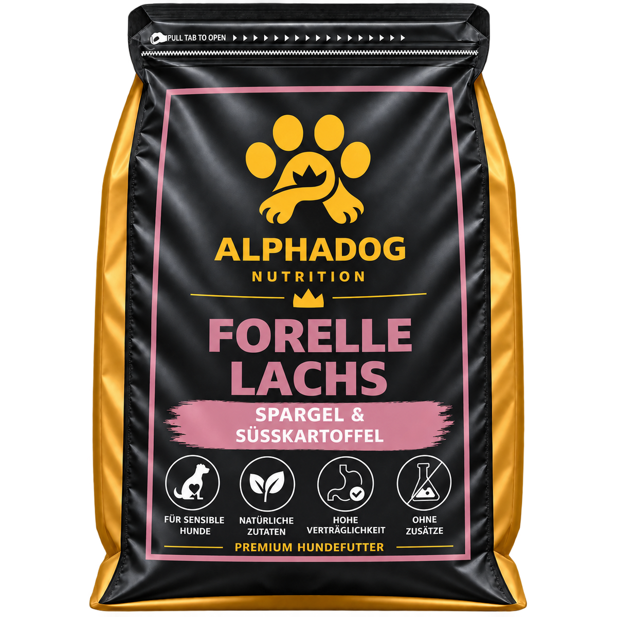 Getreidefreies Trockenfutter für Senior 50% Forelle mit Lachs davon 30% frischem Forelle mit 24% Süßkartoffel, 3% Lachsöl, 6% Erbsen & Spargel - Omega 3, Gelenk