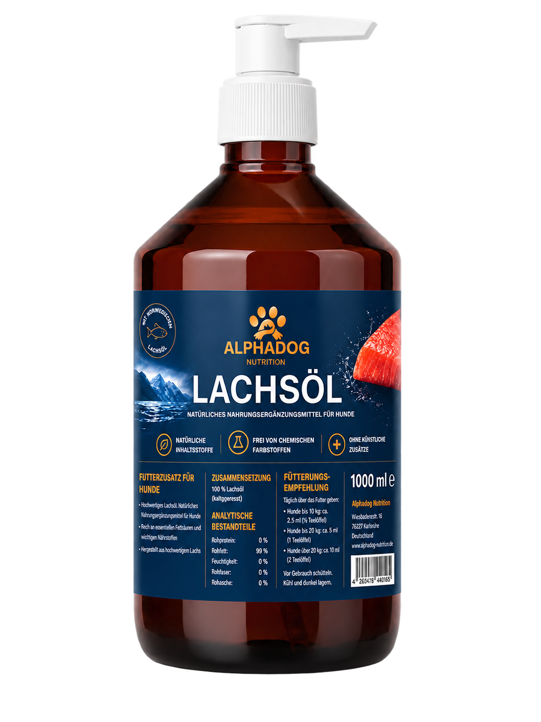100% Naturreines Lachsöl Ergänzungsmittel - Norwegischen Lachsöl, Omega-3 & 6 Alphadog Nutrition
