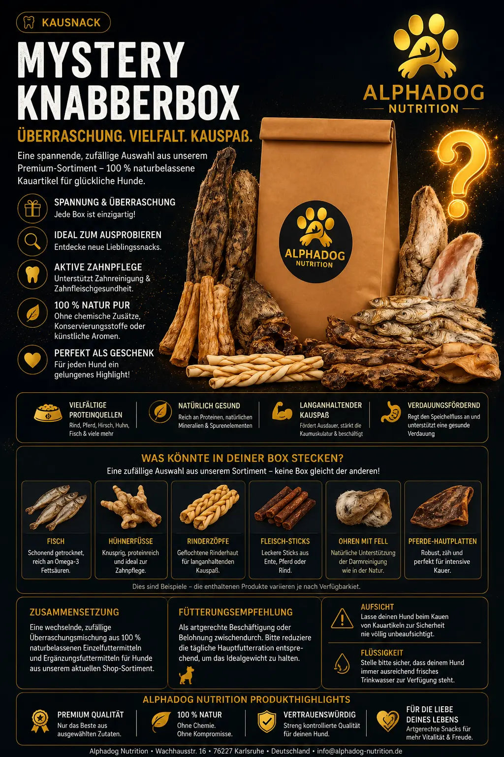 Alphadog Nutrition Mystery Knabberbox: Die beste Überraschung für Hunde? Versandkostenfrei Alphadog Nutrition