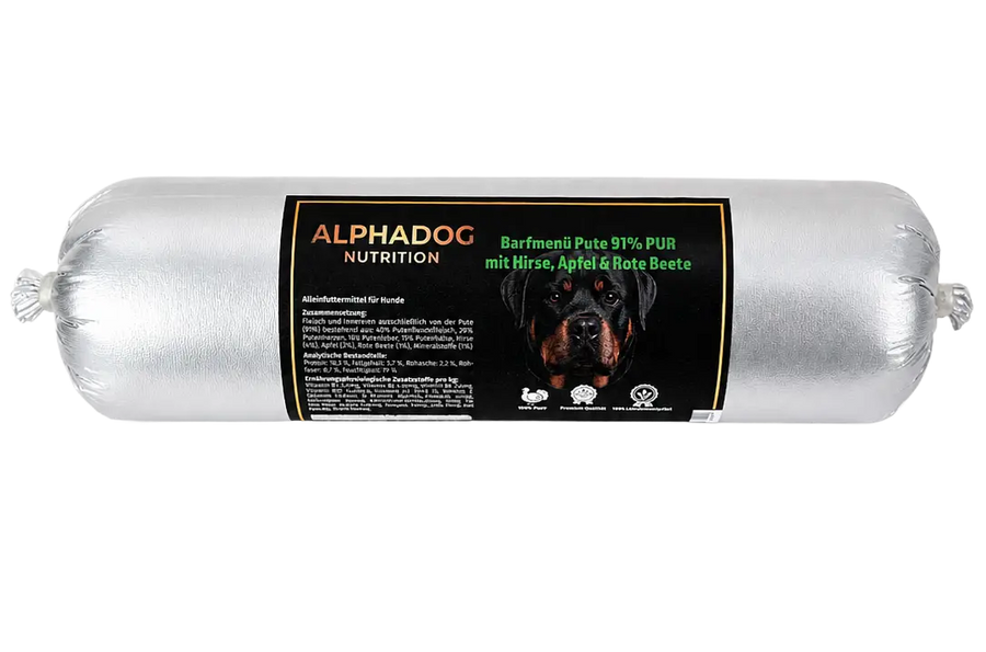 Alphadog Nutrition BARF Hundewurst Pute mit Hirse und Apfel