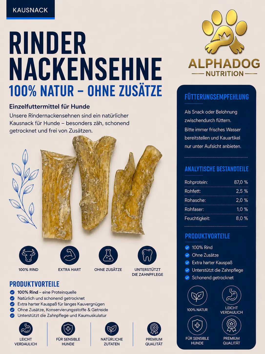Premium 100% Rindernackensehne - Zahnstein, + Plaque Alphadog Nutrition
