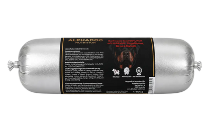 BARF Ergänzungswurst 90% Rind PUR mit Hokkaido & Birne - Stumpfes Fell, + trockene Haut Alphadog Nutrition